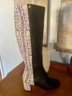 Cole Haan Black & Snake-Print Knee Boot